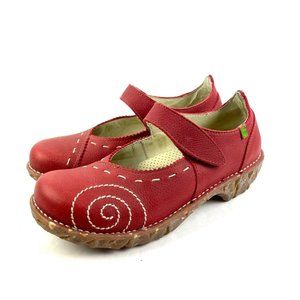 El Naturalista Yggdrasil Mary Jane Shoes 38 Red Leather Stitch Shoes Womens
